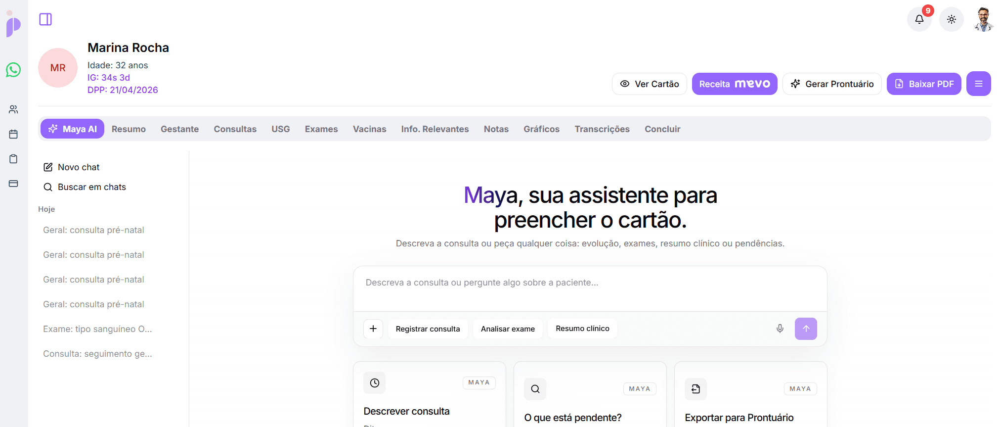 Pré-natal digital em um painel simples e seguro