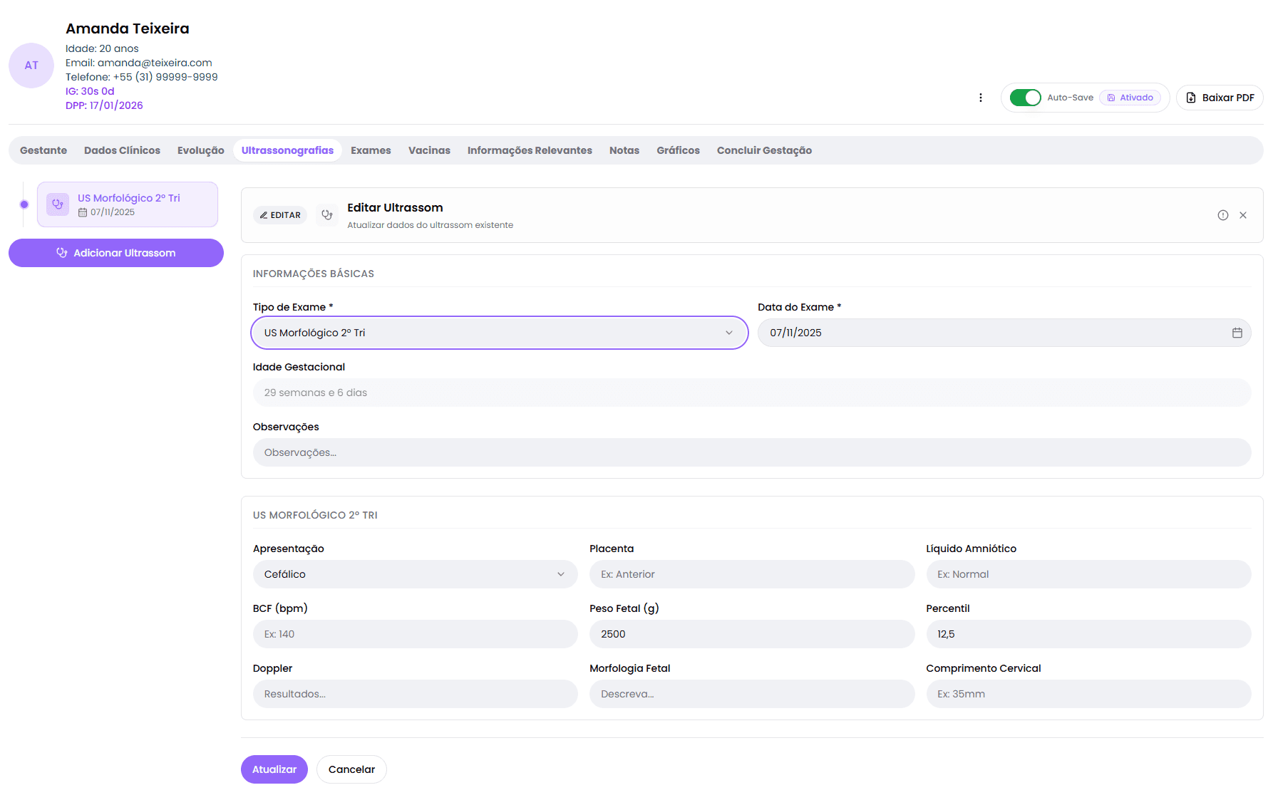 Aba Ultrassonografias: Registro Completo e Organizado de Exames