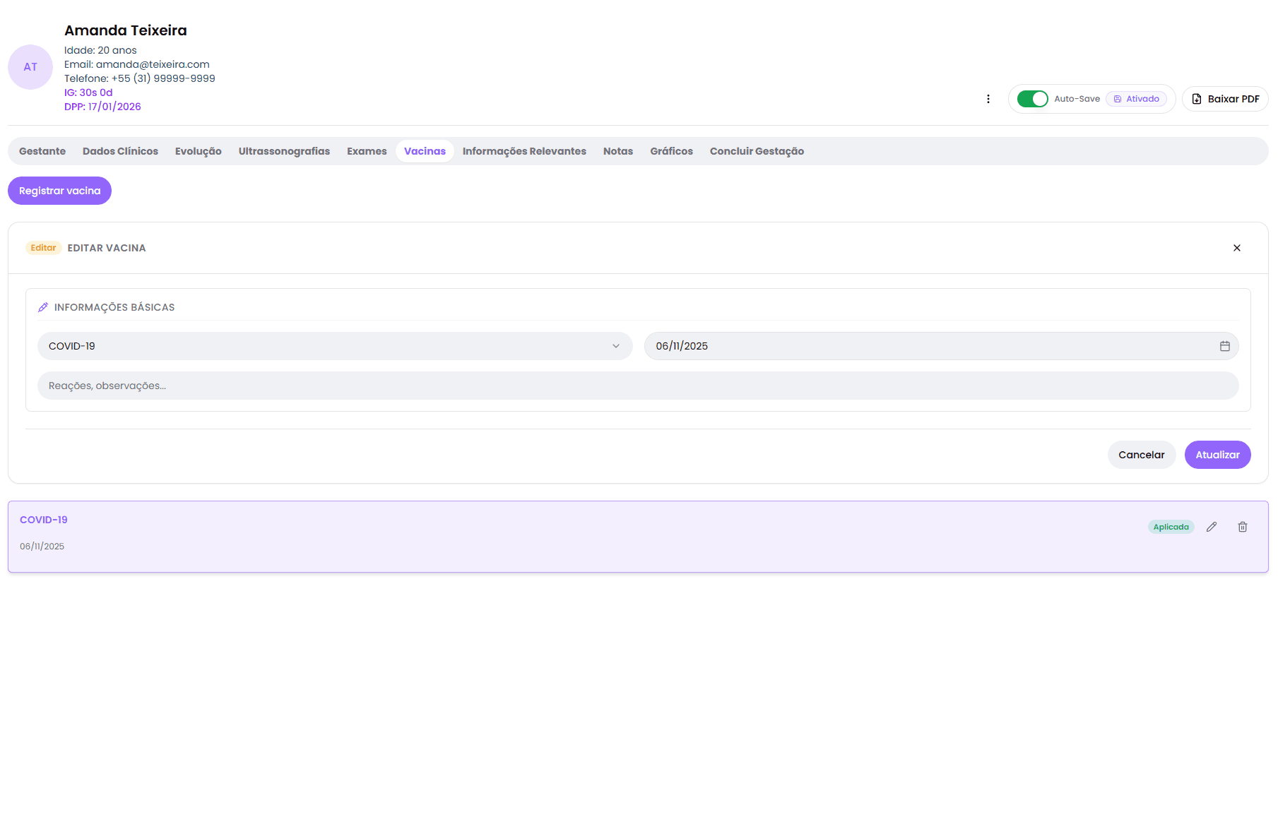 Aba Vacinas: Controle Completo da Vacinação da Gestante